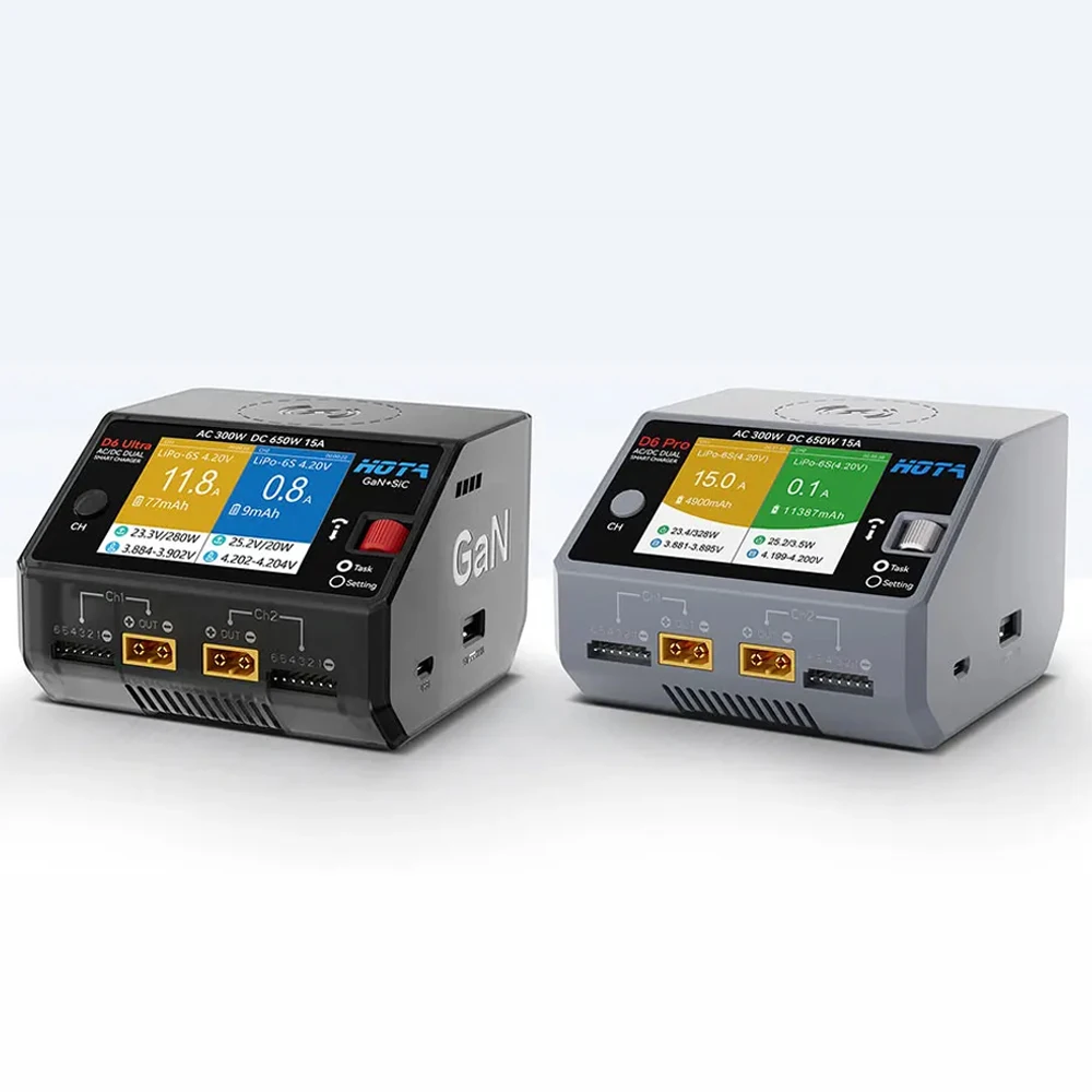 HOTA D6 Ultra Dual-Channel Charger AC 300W/DC 650W (GaN+SiC) for 1-6S LiPo/LiHV/NiZn/NiCd/NiMH (XT60) FPV thumbnail 6