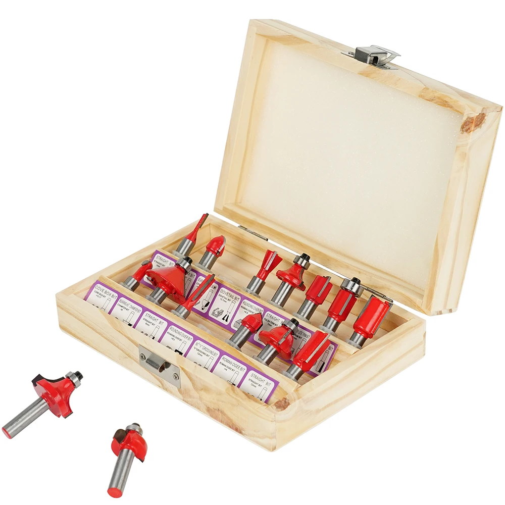 Straight Milling Cutter Set, serragem de tungstênio, acabamento em metal duro, madeira, corte Router Bit, Bit, 6mm, 15Pcs