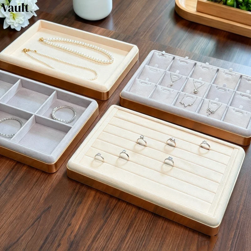 Light Luxury Metal Velvet Jewelry Tray, Ring & Earring Display Organizer, Ear Stud Storage Showcase Prop
