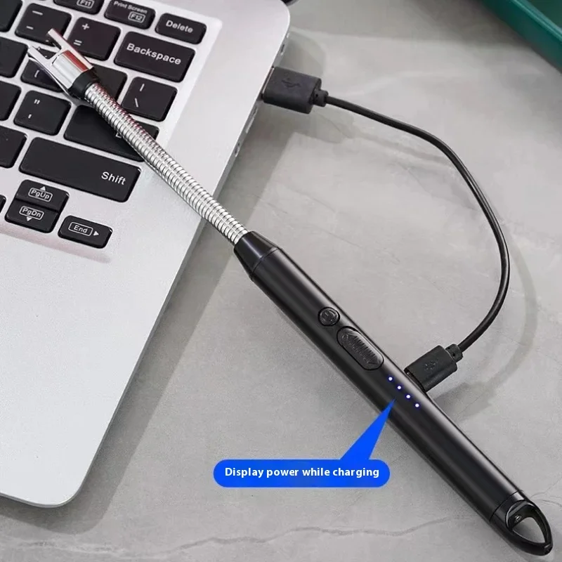 Isqueiro USB de cozinha à prova de vento 360 °   Tipo-C Arco Curvo Plasma Longo Isqueiro Doméstico Vela Fogão a Gás Isqueiro Gadgets