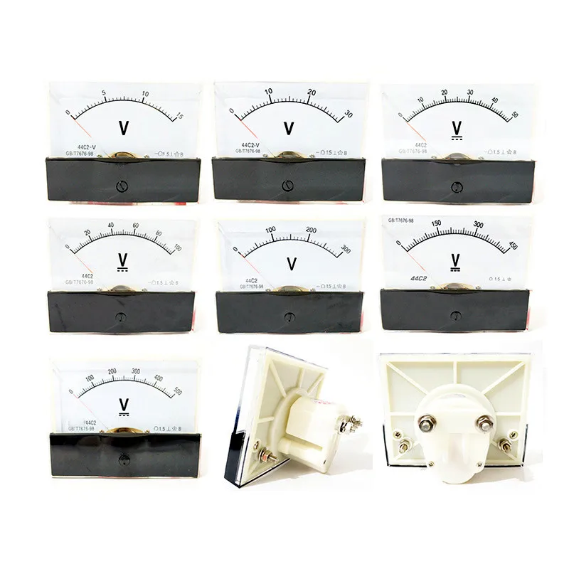 44C2 DC Voltmeter Analog Panel Pointer Volt Meter 500V300V250V150V100V Square 100*80mm Voltage Meter