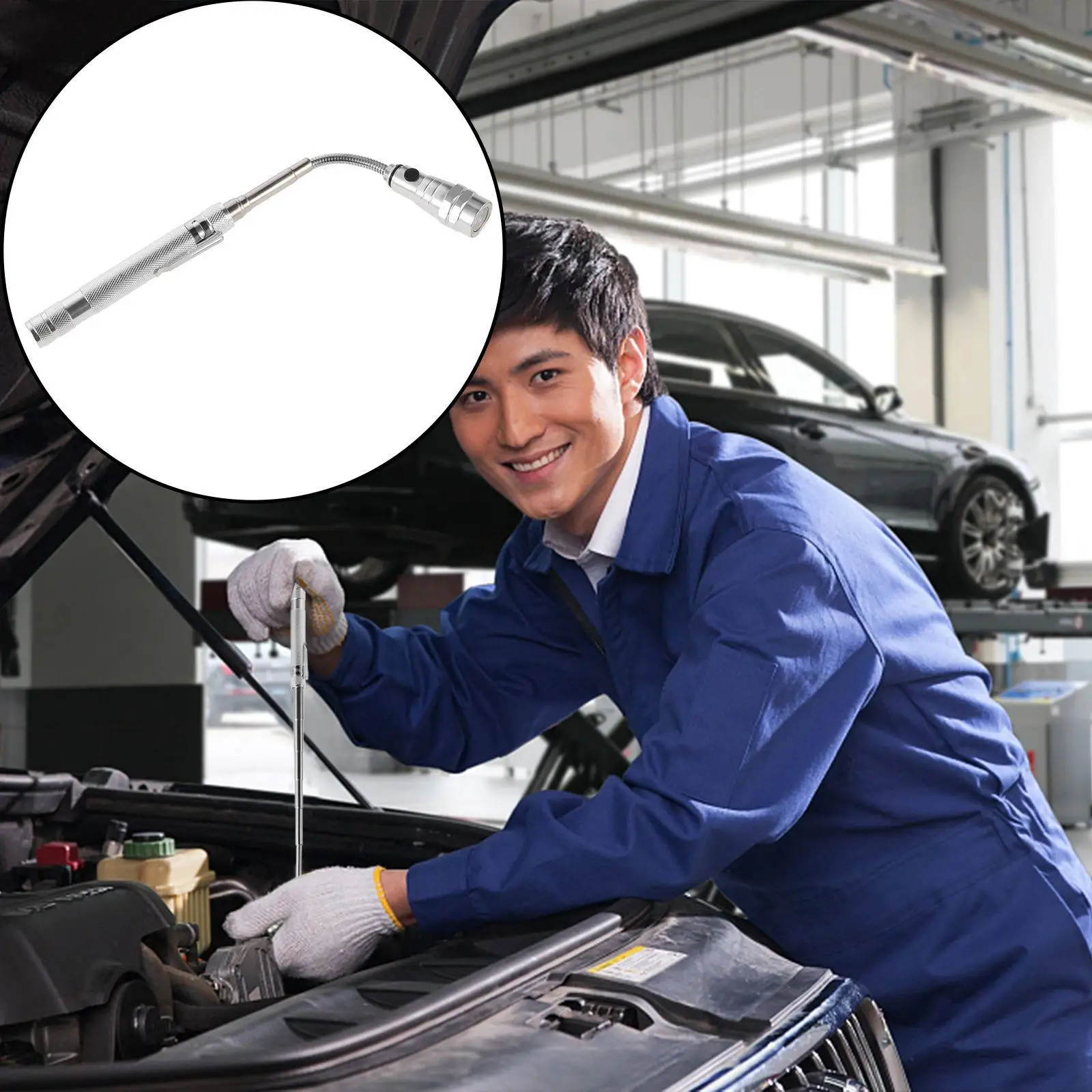 

Dual-End Magnetic Pickup Tool Telescopic LED Flashlight for Auto Repair Construction Handyman Dad Gift Portable Flexible Magnet