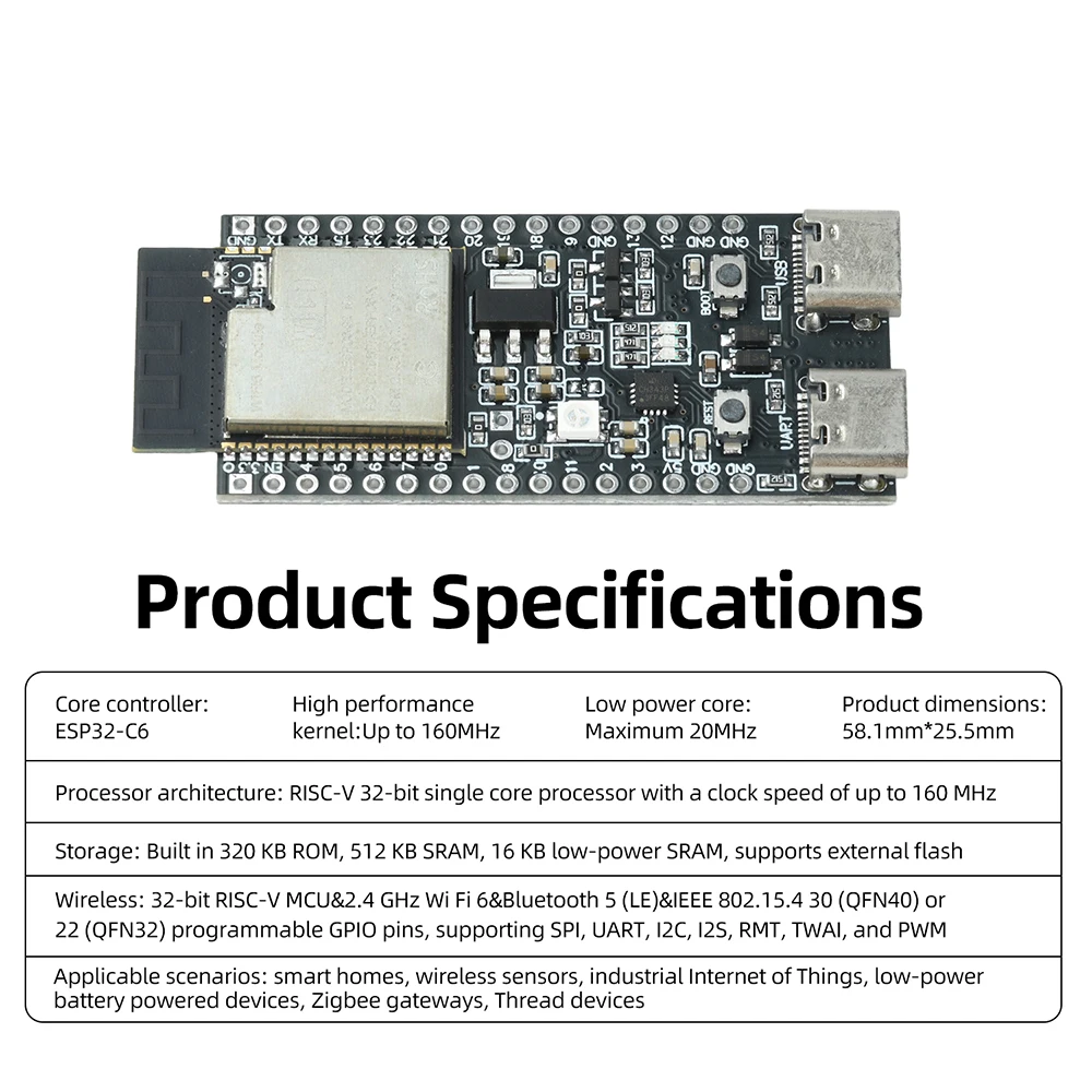 ESP32-C6 Entwicklungsboard WiFi 6 Bluetooth 5 RISC-V32 Stromsparendes IoT-Funkmodul für Smart Home und industrielle Anwendungen – Detail 10
