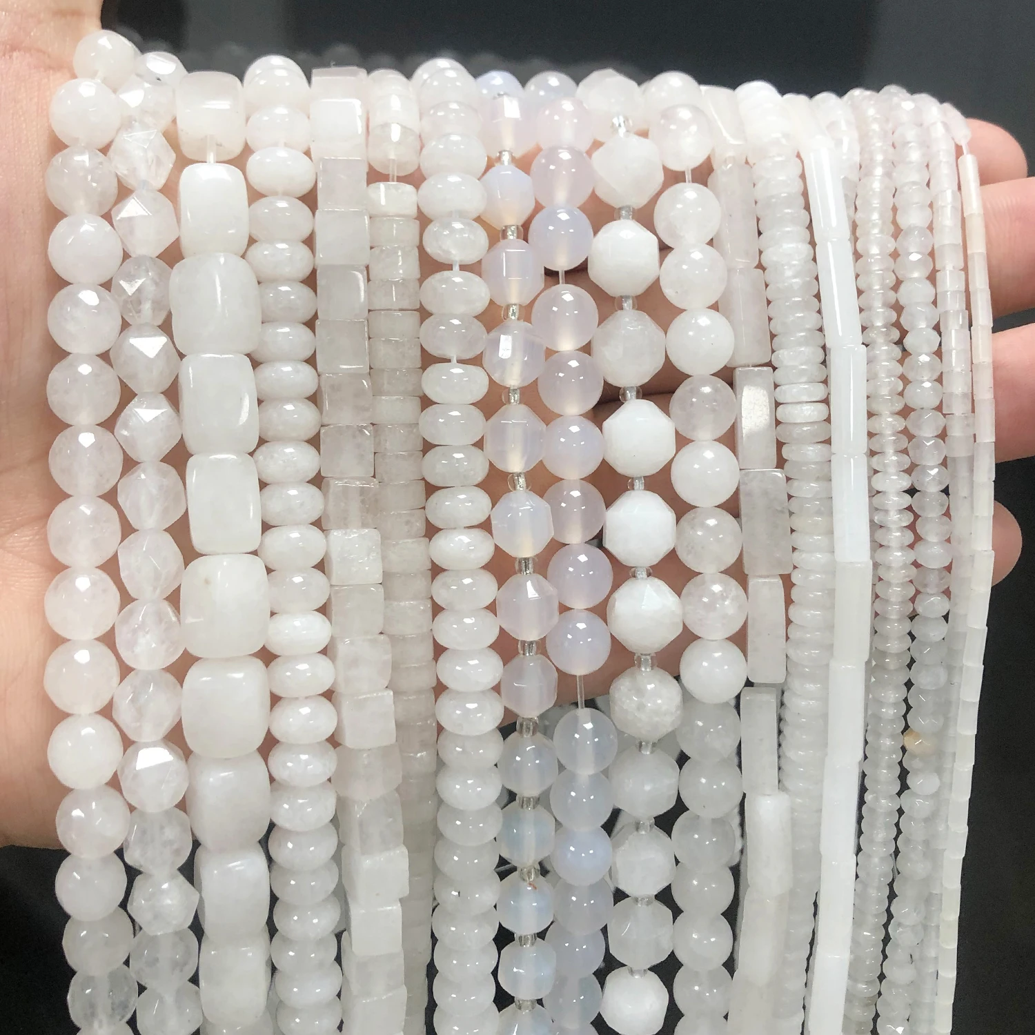 44 Types White Chalcedony Jade Agate Bead Natural Stone Rondelle Cube Faceted Loose Beads for Jewelry Making Bracelets Accessory