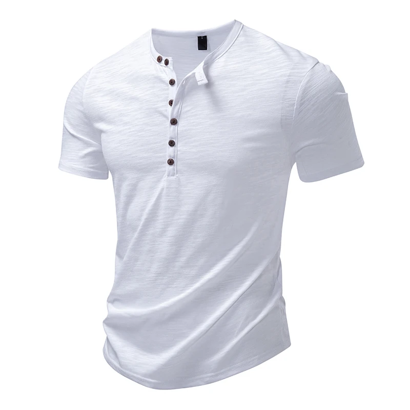 Men Summer T-shirts Short Sleeve Man Tops Tees Shirts Male Henry Collar Solid T shirt Seatshirt Tshirts T4