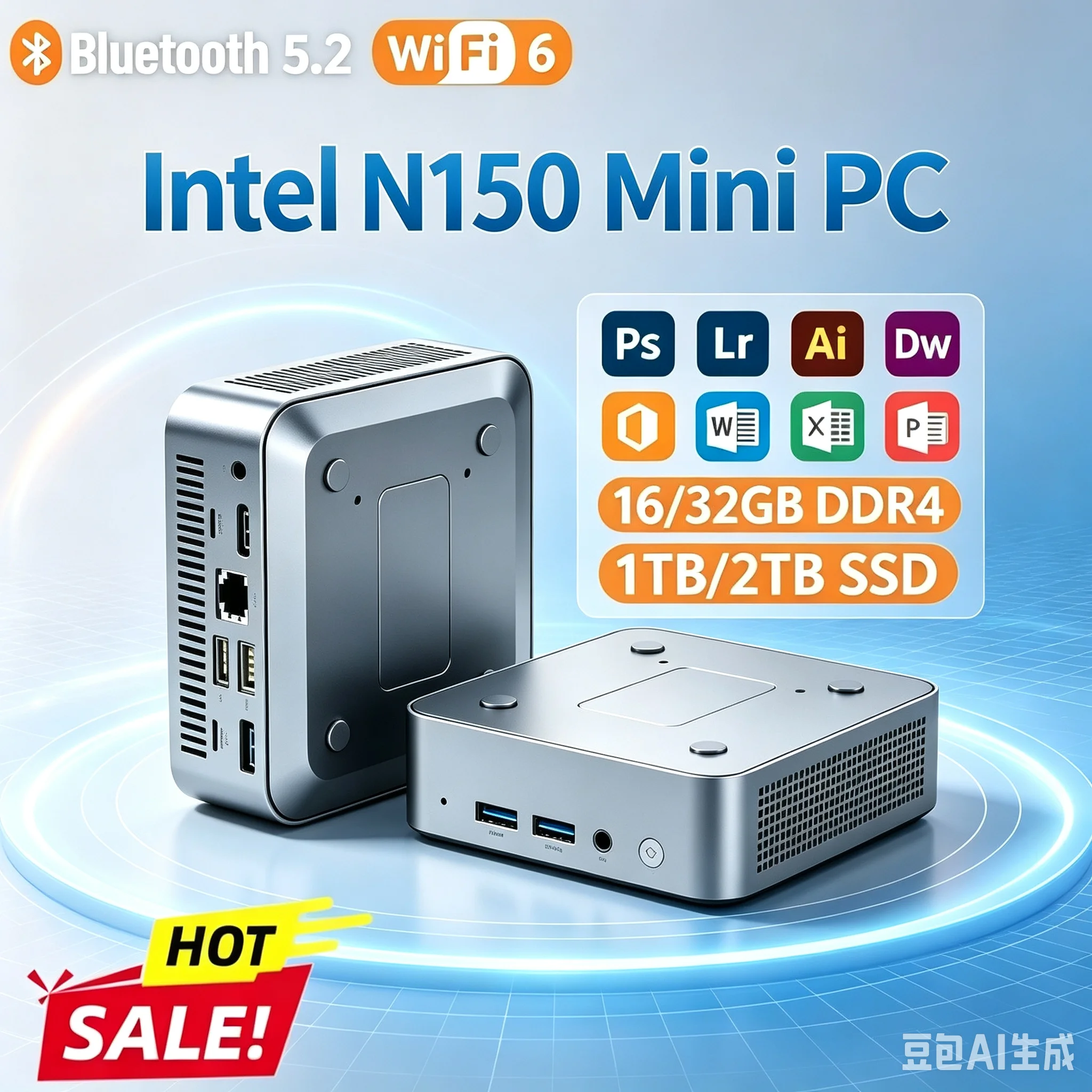 8GB 16GB RAM, 1TB/2TB SSD, WiFi6, Desktop Office Computer Portable Gaming PC Intel N150 2026 NEW Mini PC