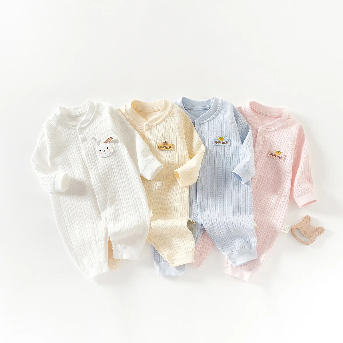 Infant Autumn Long Sleeve Romper Cartoon Patch Decor Bodysuit Unisex Soft Daily Clothes For Baby