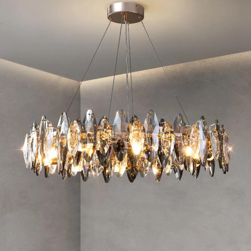 

Living Room Kitchen Island Pendant Lamps Lustre Home Decor Hanging Lighting 2026 New Modern Ash Crystal Ceiling Chandeliers
