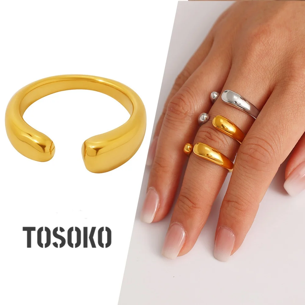 TOSOKO-Anillo de línea geométrica Irregular para mujer, anillo abierto de acero inoxidable de Hip-Hop para mujer A990