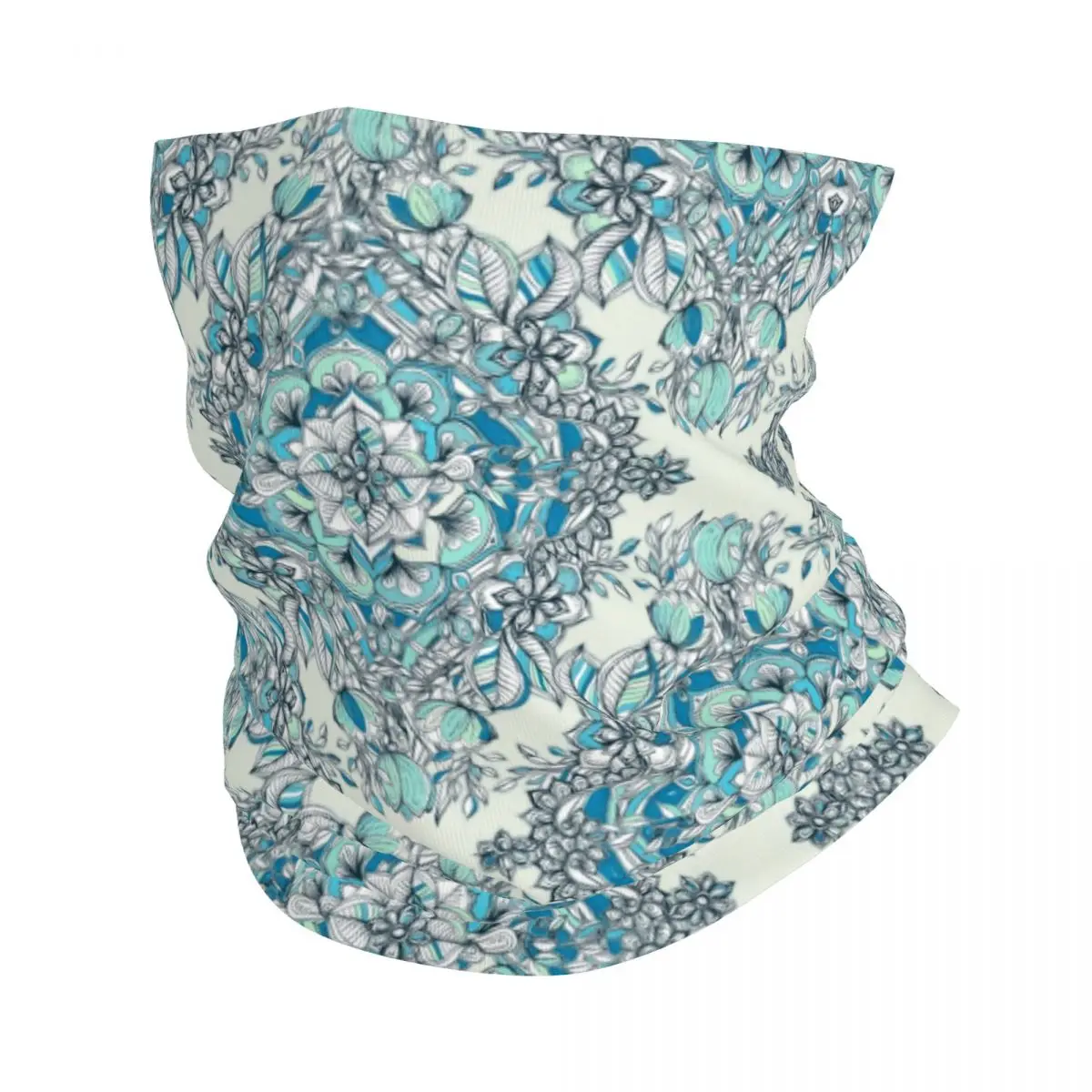 Floral Diamond Doodle In Teal And Turquoise Bohemian Bandana Neck Gaiter Printed Balaclavas Wrap Scarf  Headwear Running