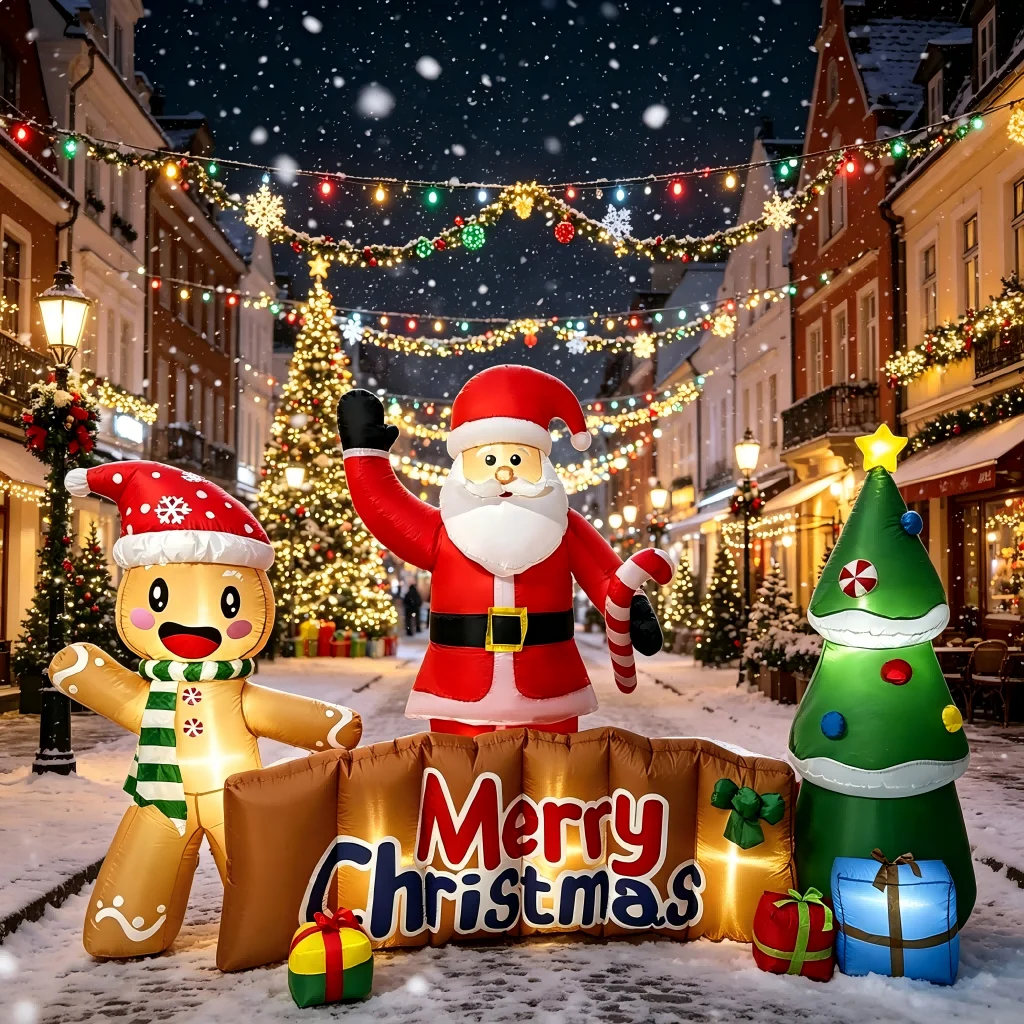10FT Christmas Blow Ups Merry Christmas Banner Sign with Built-in LED Lights, Santa Claus, Gingerbread Man, Gift Boxes & Tree, Outdoor Christmas Decorations, Xmas Inflatables Outdoor Decorations for Garden, Lawn, Patio and Holiday Parties