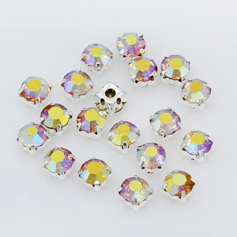 3mm 4mm 5mm 6mm color AB Sew on Round crystal glass Rhinestone jewels Silver Cup Claw montees sewing stone Clothes accessories