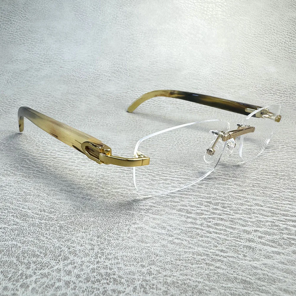 

Eyeglass Frames Rimless Handmade Natural Horn Reading Prescription Man Glasses Frames Unique Vintage Optical Lenses Eyeglasses