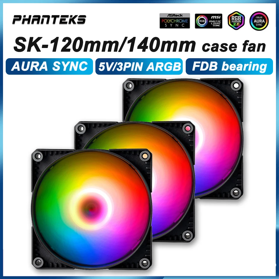 

PHANTEKS SK-12/14CM 5V 3PIN ARGB Computer Case Cooling Fan AURA SYNC FDB Hydraulic Bearing 4PIN PWM Quiet CPU Cooler Fan