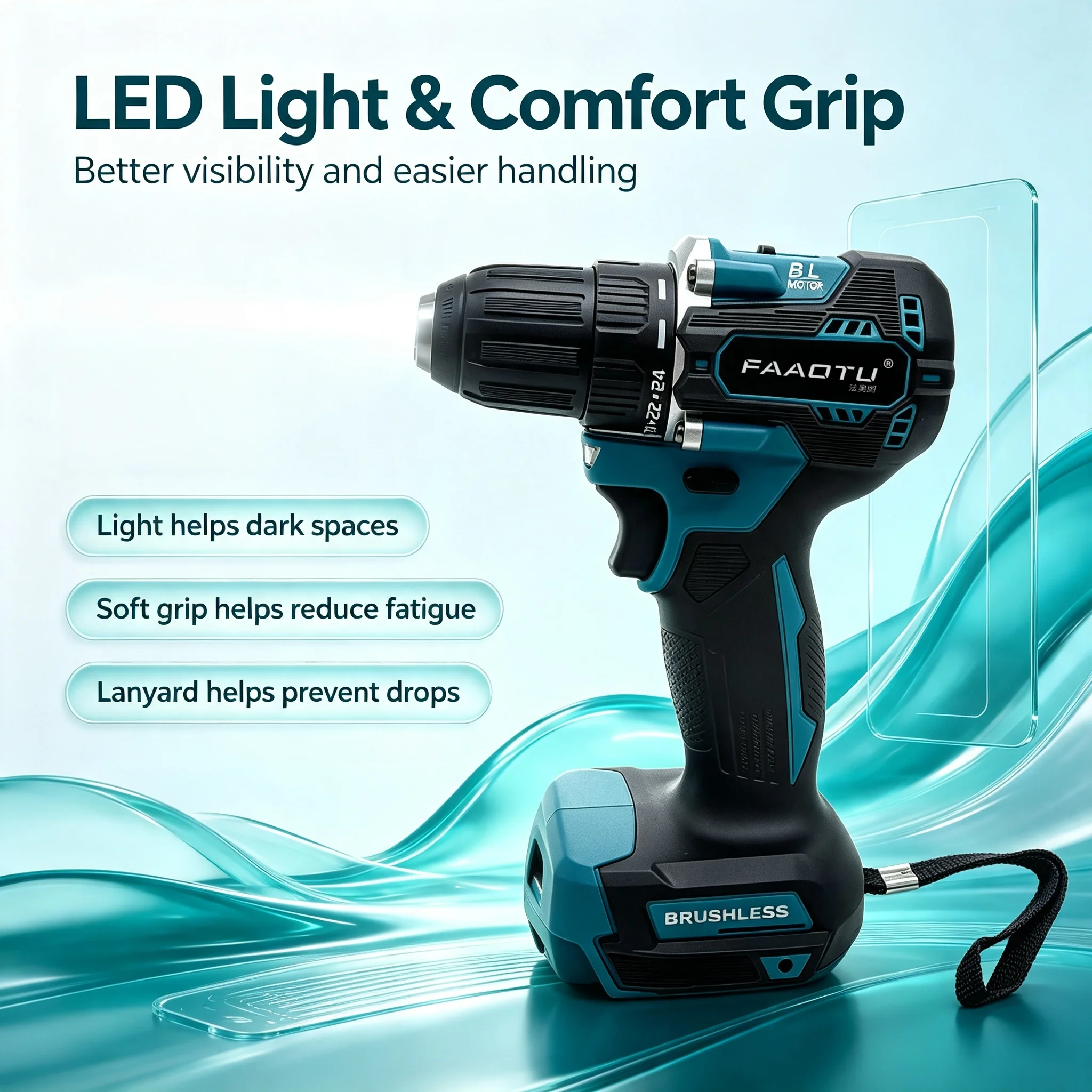 FAAOTU New 487‑10mm 10mm Chuck Cordless Drill, Identical Structure & Equivalent Performance, Brushless Electric Drill Driver