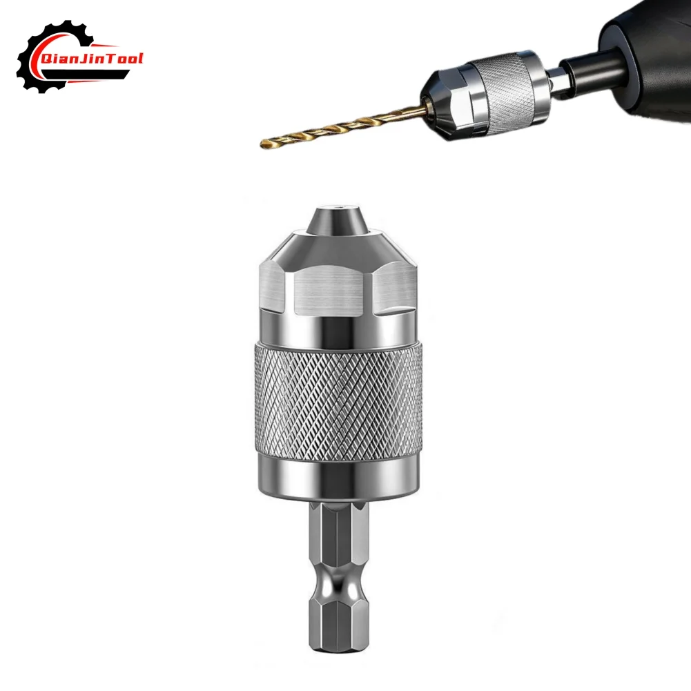 Drill Chuck Hex Shank 1.5-6.5mm Clamping Range Quick Change Chuck Drill Converter Self-Tightening Three-Jaw Drill Bits Adapter