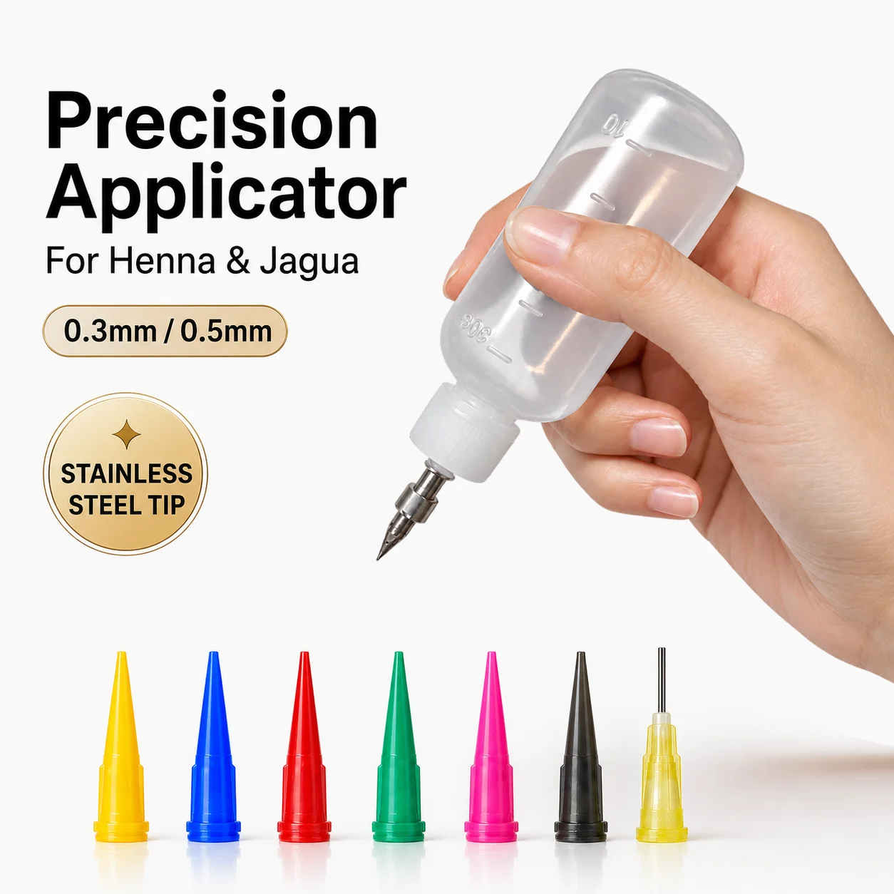 50ml HDPE Henna Jagua Squeeze Bottle With 7 Plastic Tips Per Bottle Optional Stainless Steel Tip For Fine Body Art