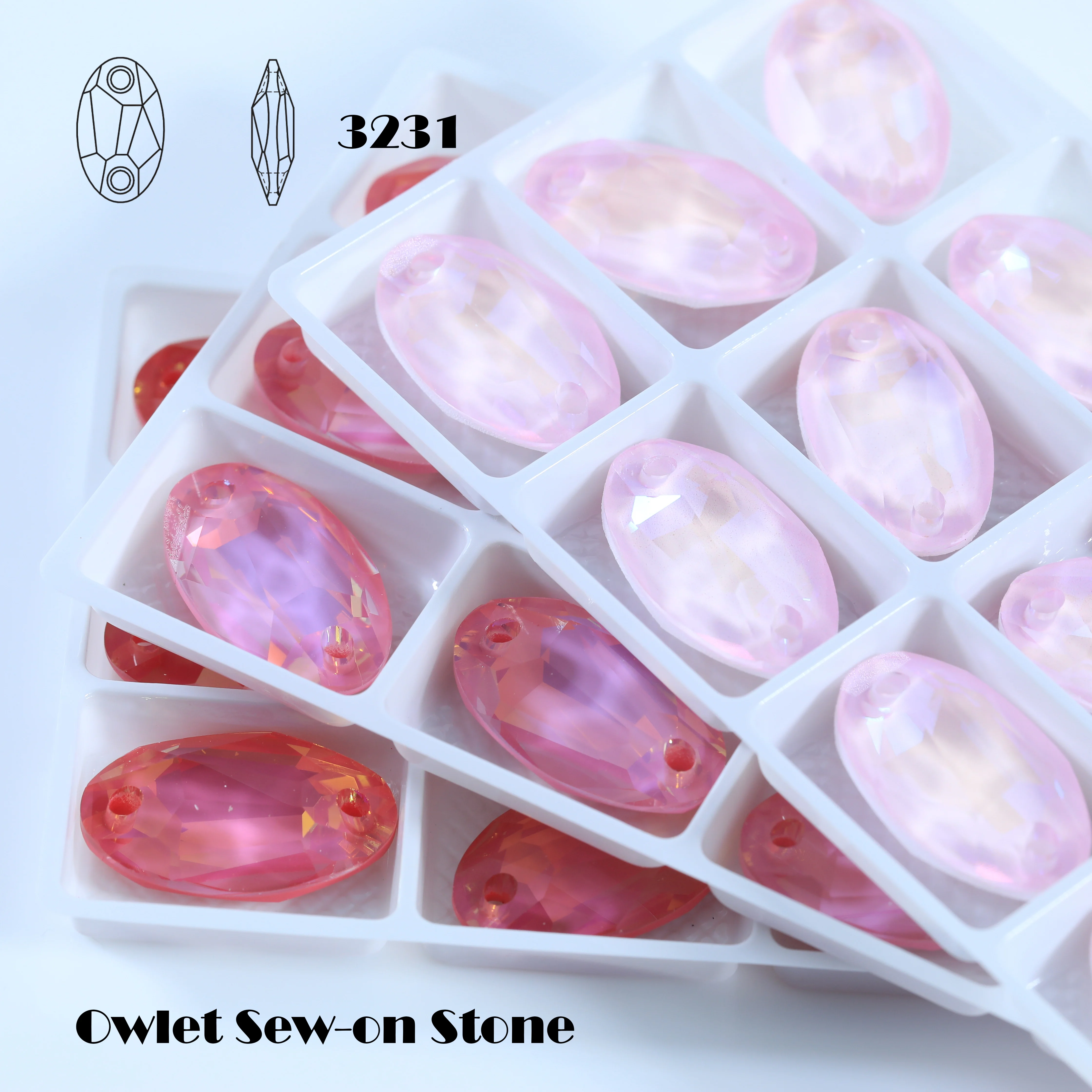 Brillante Strasssteine mit Flacher Rückseite, Funkelnde Ovale Großlochsteine zum Aufnähen, Glänzende Kristalle für Kunst, DIY-Bastelarbeiten, Kleidung, Taschen, Schuhe – Detail 1