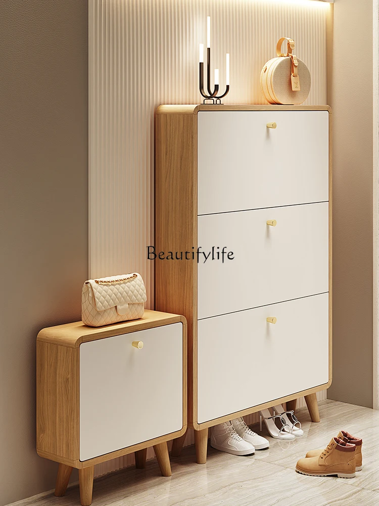 

Ultrathin and Simple Modern Entrance Tilting Entrance Cabinet Solid Wood Simple Nordic Shoe Rack