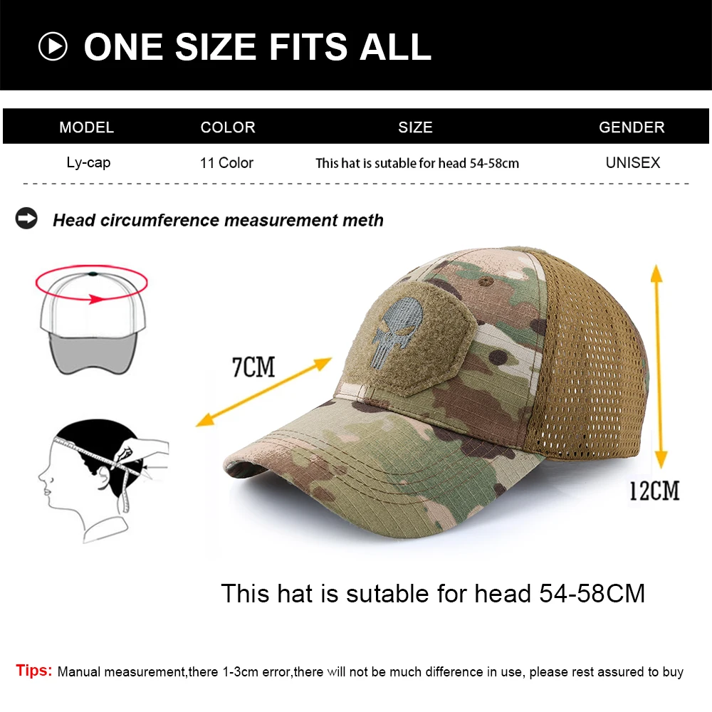 Camouflage Tactical Baseball Cap Outdoor Hunting Skull Trucker Hat Mesh Adjustable Snapback Sun Visor Caps Mens Womens