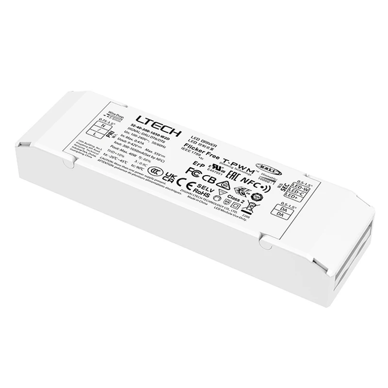

LTECH 40W 300-1050mA NFC CC DALI DT6 DT8 LED CCT Driver;100-240V Dali-2 Constant Current Tunable White Driver Power Transformer