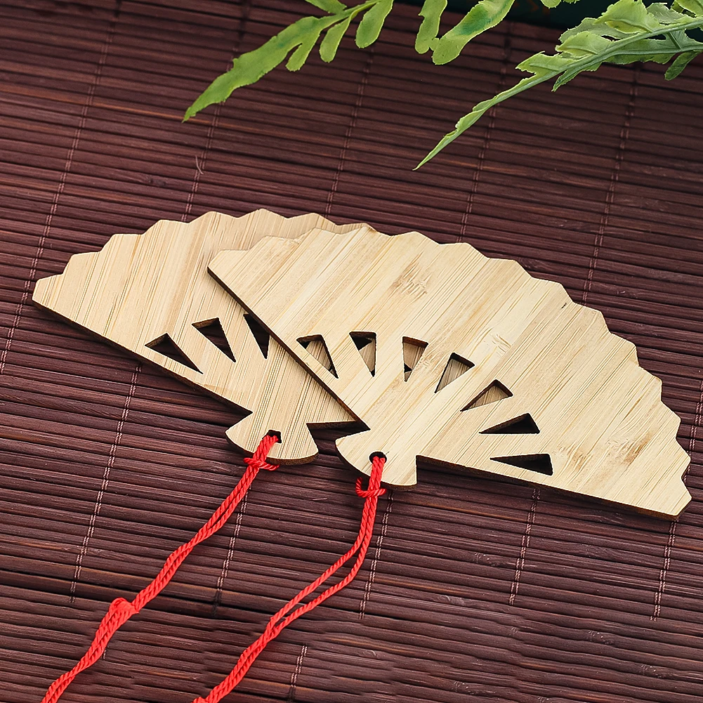 Laser Folding Fan Carve Plums Orchid Bamboo Chrysanthemum Tassel Wood Bamboo Bookmark Backpack Dangle Pendant Gift Hanging Decor