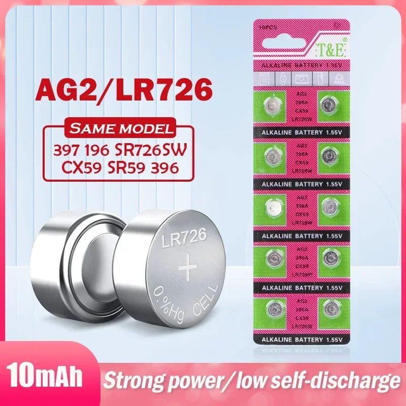 10-30PCS AG2 LR726 1.55V 397 396A SR726 196 SR726SW CX59 LR59 SR59 396 536 Alkaline Button Battery For Laser pointers Clocks