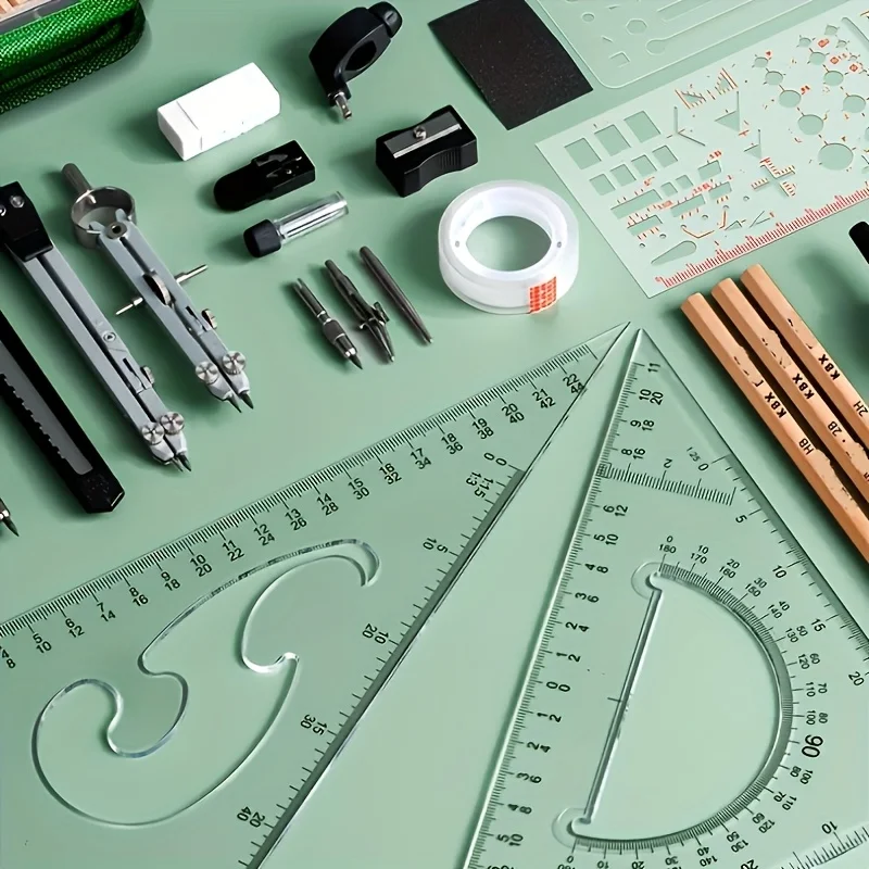 1 Set Premium Precision Engineering Drafting and CAD Design Set, Includes Compass, Protractor, Straightedge, Parallel Bar,crtz