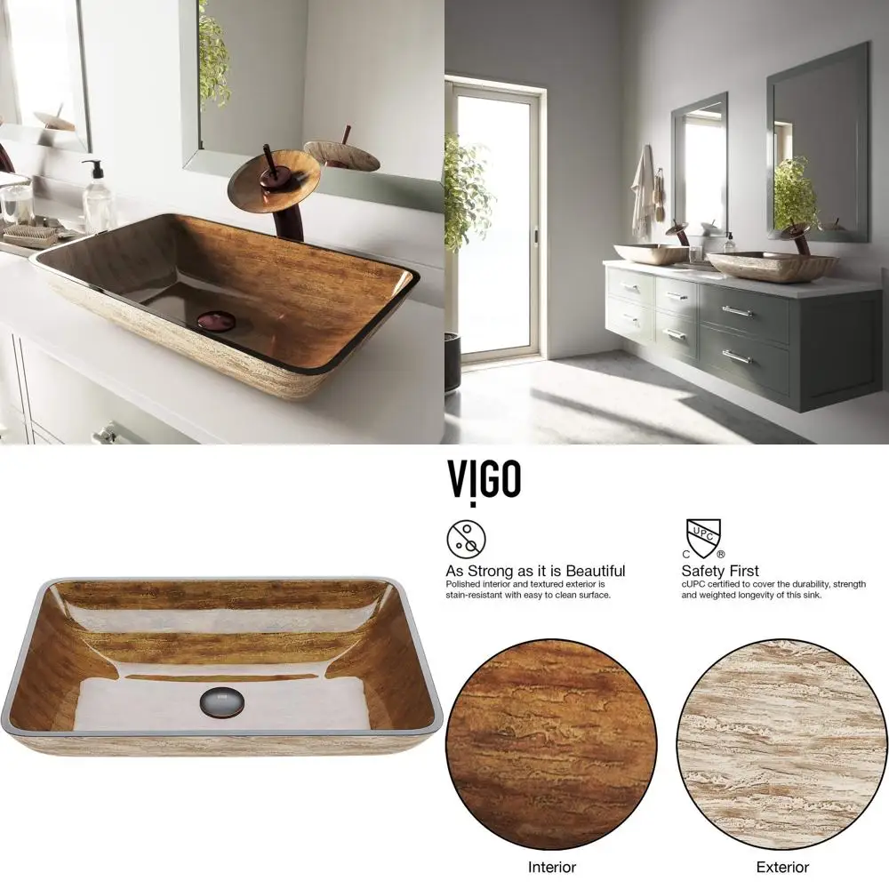 23 Long x 15 Wide x 5 High Rectangular Glass Vanity Bathroom Sink - VG07046