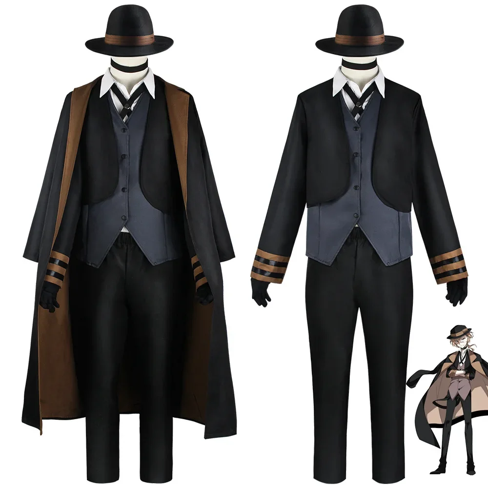 Anime Bungou Stray Hunting Dogs Chuya Nakahara Dazai Osamu Edogawa Rampo Cosplay Costume Wig Jacket Coat Women Men Uniform Suit