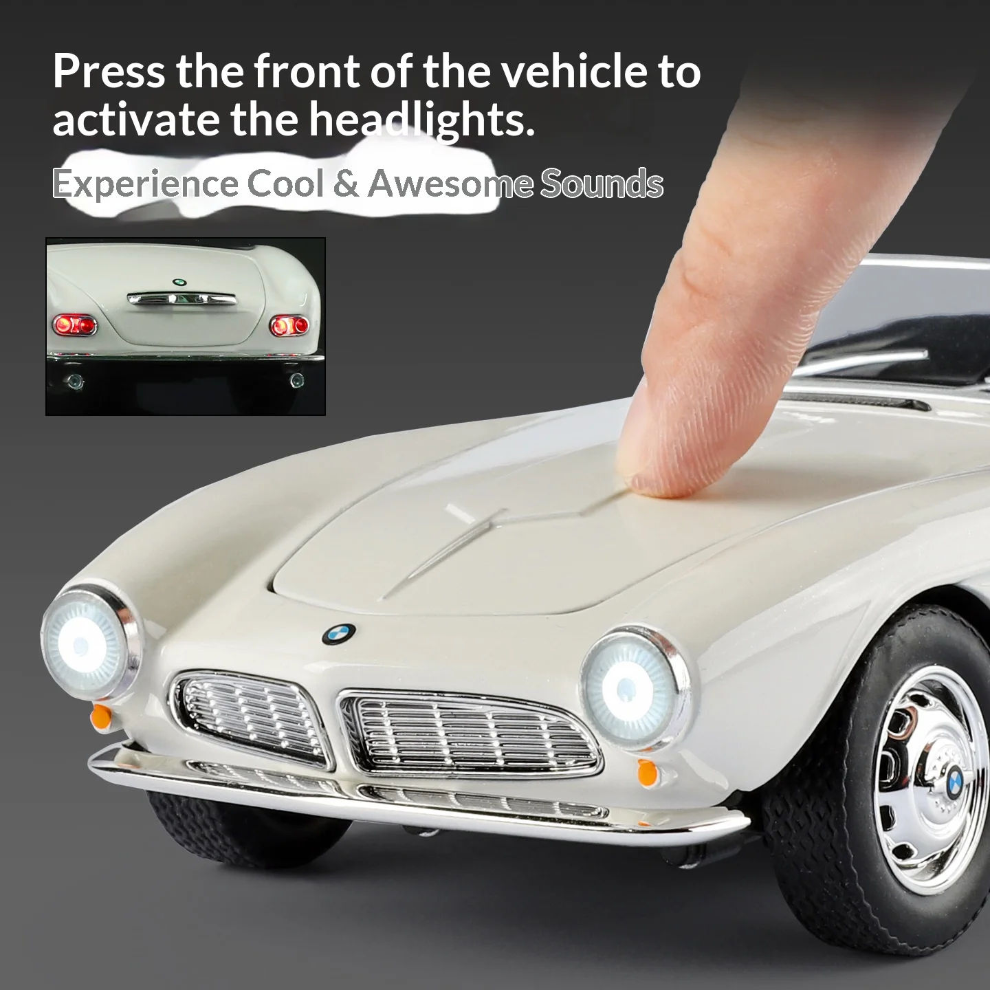 Metal Die-casting BMW 507 Convertible Sports Car Model Simulation Sound and Light Retro Classic Car Toy Holiday Gift for Boys
