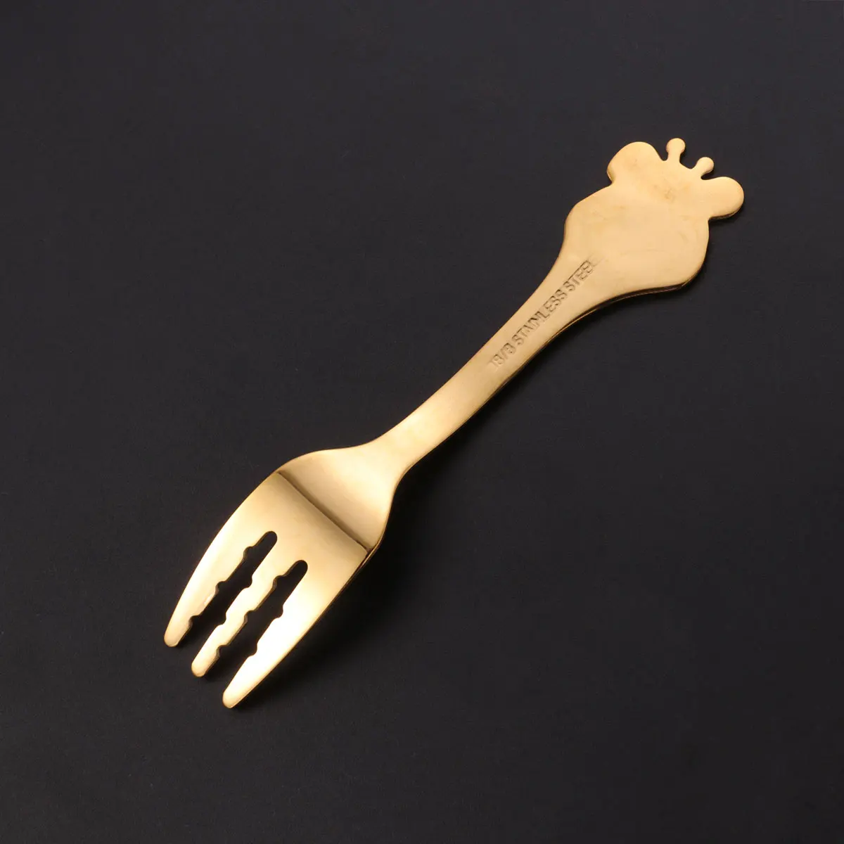 

Stainless Steel Baby Fork 3-Teeth Cartoon Design Dinner Forks Polished Anti-Rust Elegant For Fruits Cakes Bread Kids