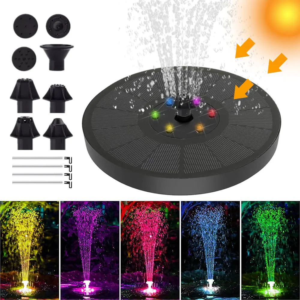 

Solar Fountain Floating Water Garden Waterfall Fountain with Light Outdoor Pool Pond Bird Bath Solar Powered Fountain Decoration