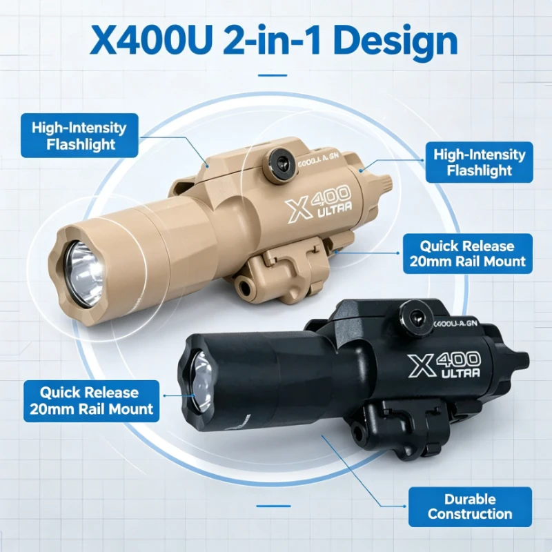 2‑in‑1 X400U Flashlight Laser Sight Combo, High‑intensity Light Fit 20mm Rail, for Airsoft Toy Outdoor Hunting CS Game