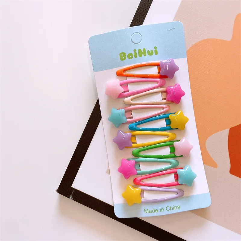 10pcs/set Cute Colorful snap hair clips for girls heart hairclip baby kawaii star clips princess hair pins kids hair accesories