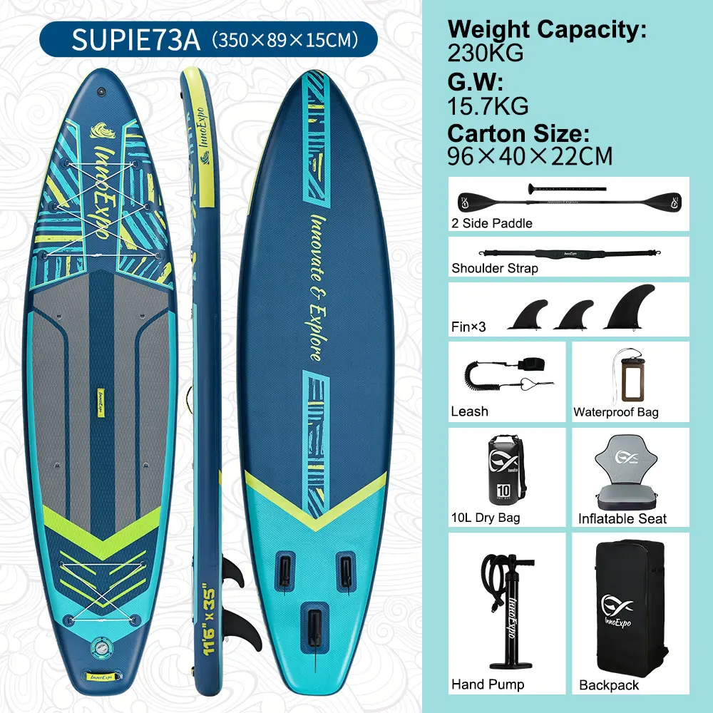 InnoExpo Opblaasbaar Stand Up Paddle Board 350*89*15 Opblaasbaar Paddleboard Surf Sup Board Antislip Watersport Paddleboard met Accessoires
