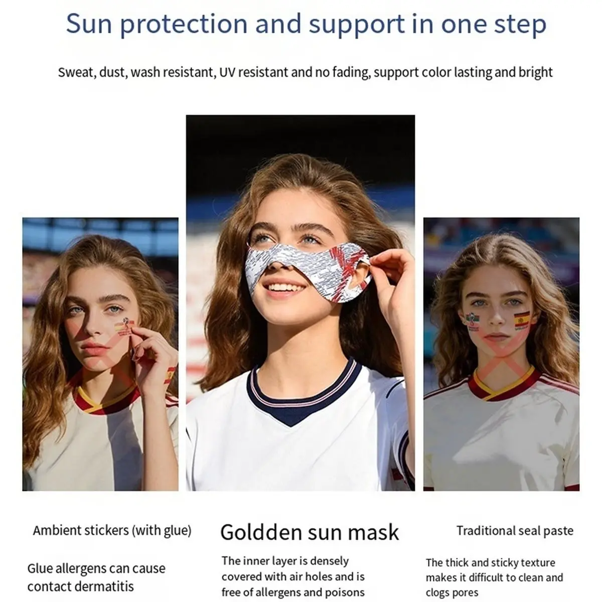 AD45 Soccer Fan UV Sun Protection Face Patch UPF 50+ Breathable Sports Eye Mask for Soccer Fans Support G