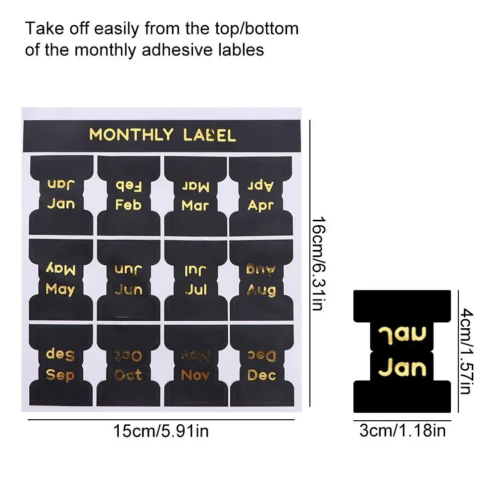 12 pcs Black Adhesive Monthly Stickers Stationery Index Tabs Stickers Decorative Monthly Label Studying Waterproof