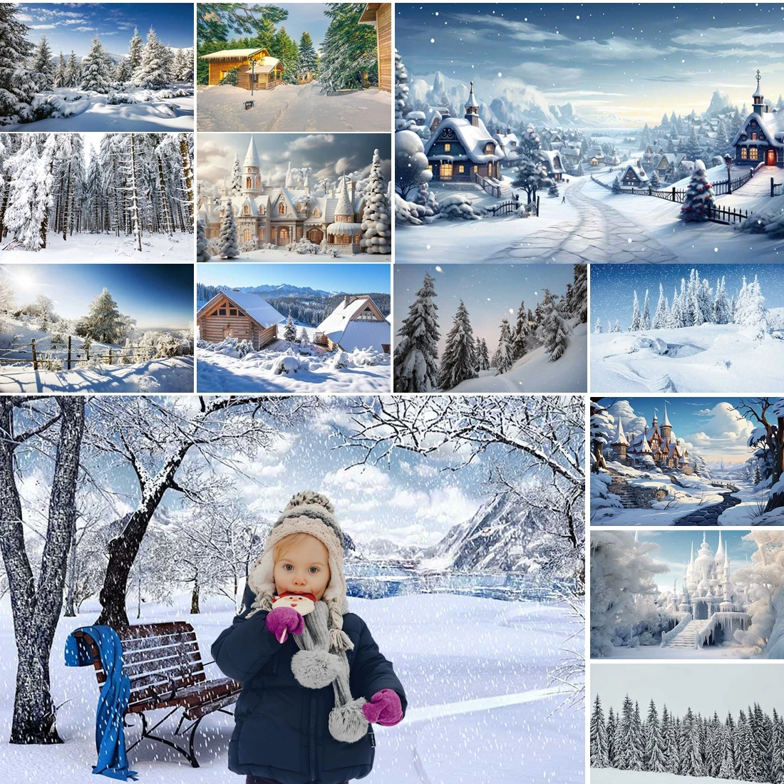 

MOON.QG Winter Landscape Photography Background Woodland Snowy Valley Backdrop Photozone Baby Photography Props Accessories Wall