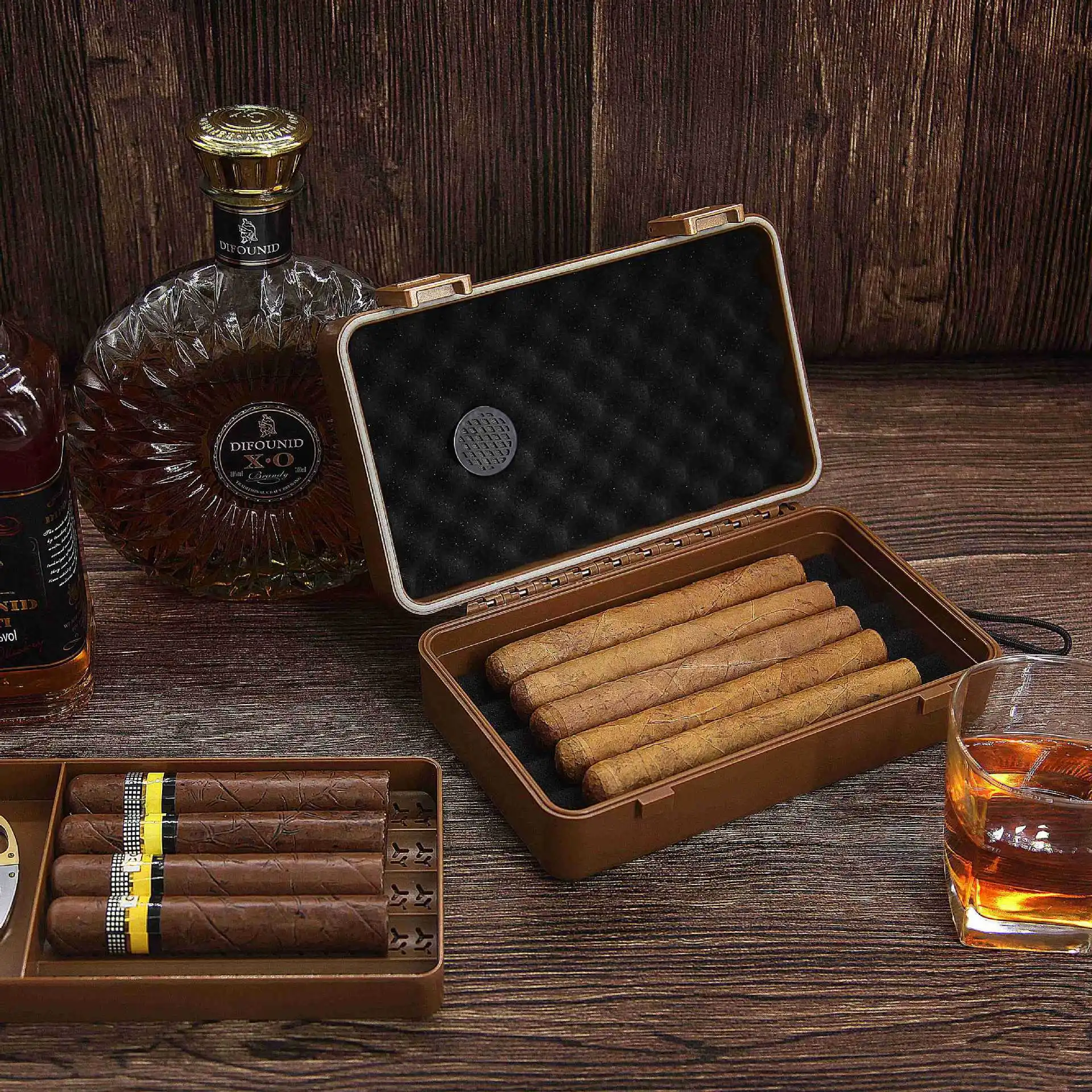 DEJAYA ABS Cigar Humidor Box Two Layers With Hygrometer Cigarettes Case Cigarro Storage Waterproof Pressure-resistant Travel