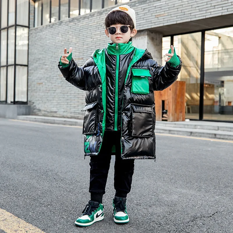 Kids Boys Jackets Winter Warm Coat Children Hooded Outerwear Teen Black Waterproof Clothes Students Thick Parkas 6 8 10 12 14 Y