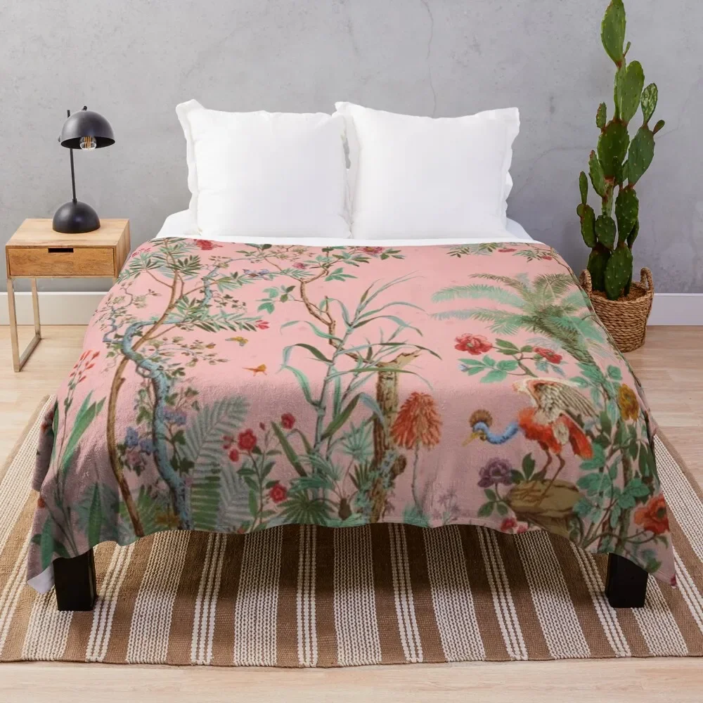 

Pink Chinoiserie Throw Blanket Soft Beds warm for winter Luxury Blankets