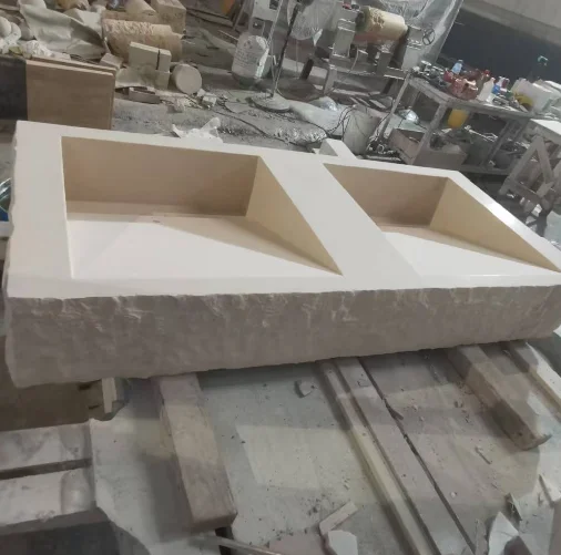 Vanity Top Polished Surface Wash Basin Factory Price Wall Mounted Kitchen Dining Indoor Modern Beige Travertine Double Sink