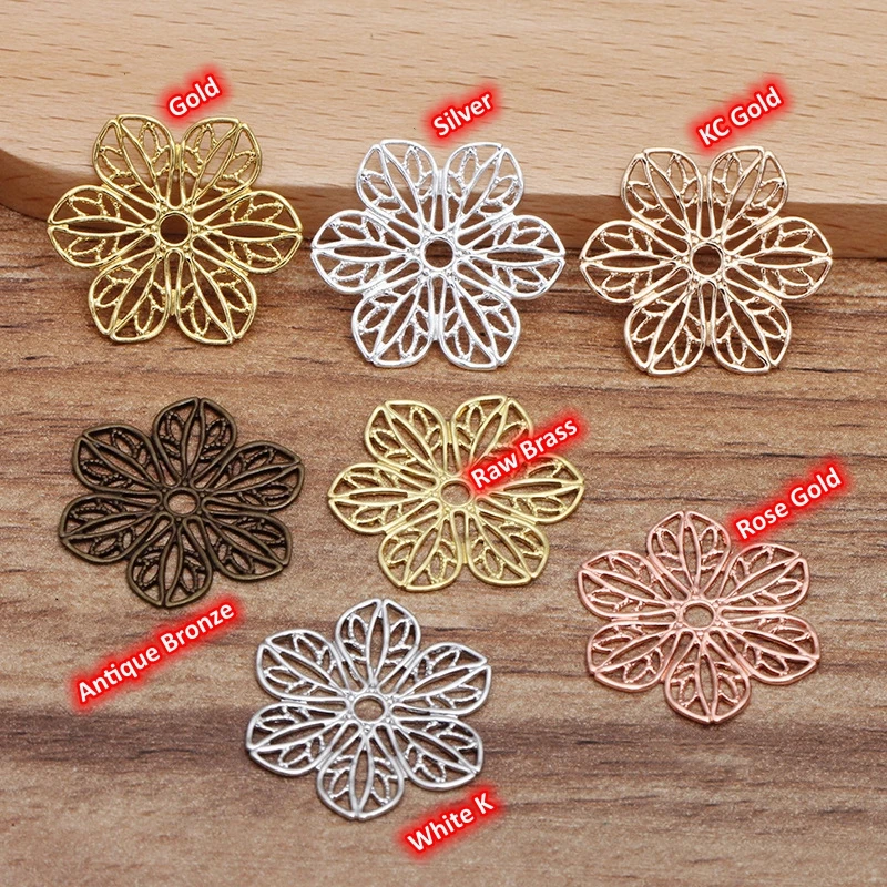 BoYuTe 22mm Filigree Brass Flower Plate Multi‑Color Hollow Flower Pieces DIY Jewelry Making Findings Supplies