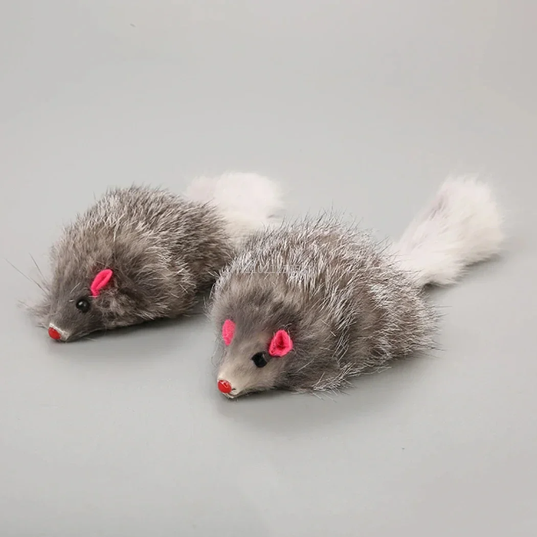 1/5PC Cat Mice Toys False Mouse Cat Toy Long Tail Mice Soft Real Rabbit Fur Toy For Cats Plush Rat Playing Chew Toy Pet Supplies