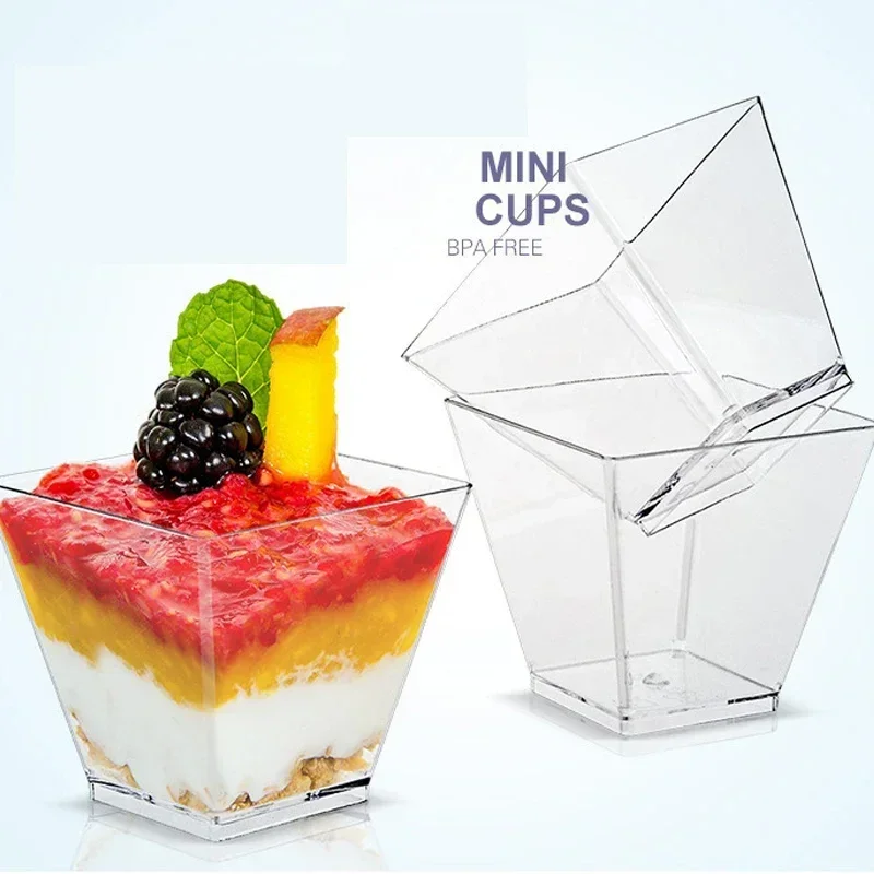 50Pcs Disposable Plastic Mousse Cup Ladder Shaped Cup Pudding Cup Dessert Cake Cup Appetizer Jelly Yogurt Mousse Baking Cup