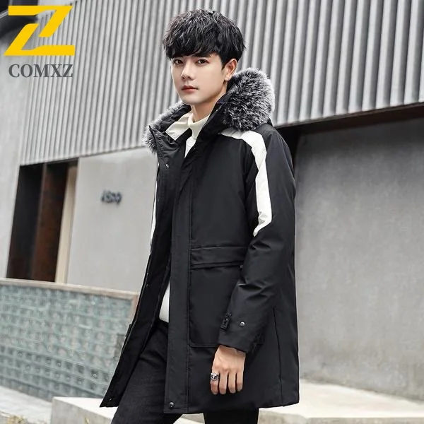 

COMXZ мужской пуховик новый стиль средней длины молодежная толстая теплая хлопковая стеганая куртка лыжная ветрозащитная высококачественная зимняя куртка