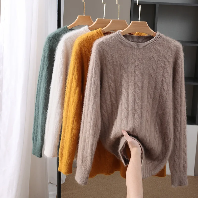 

Winter Men's Mink Wool Sweater Round Neck Thick Twisted Pullover Knitted Sweater Loose Casual Warm Comfortable Bottoming Shirt