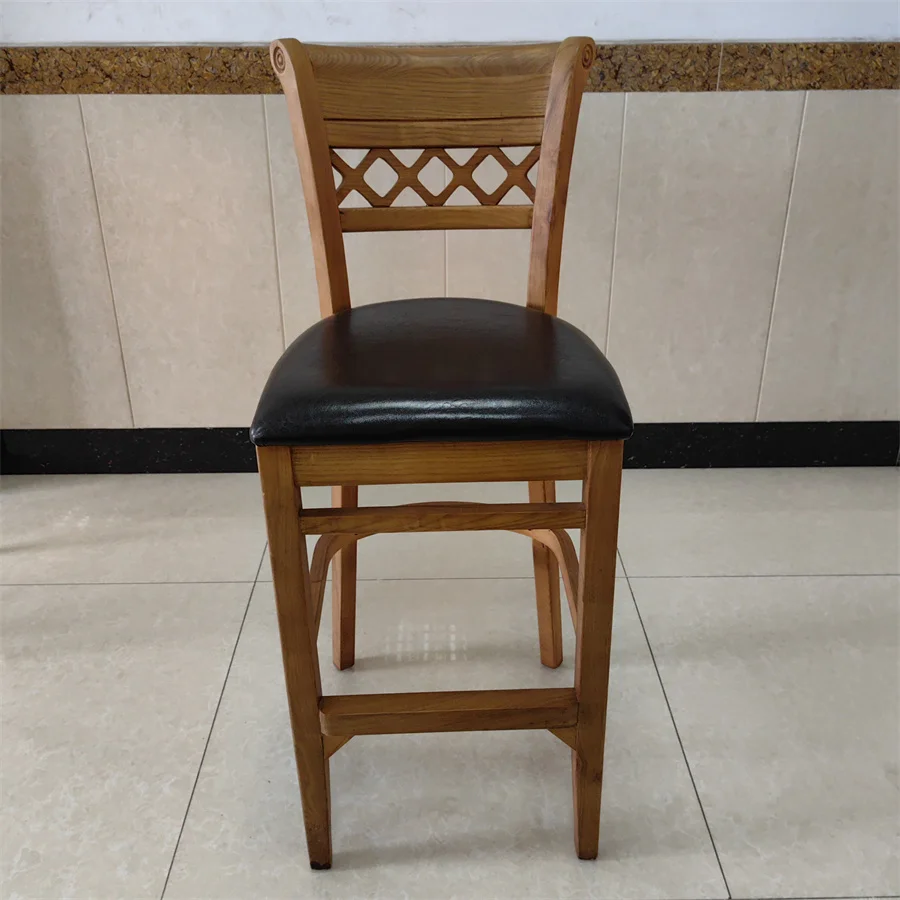 #Hot Selling Luxury Restaurant Living Room Chair Coffee Shop Solid Wood Backrest Rotary Household High Stool Bar Chairs