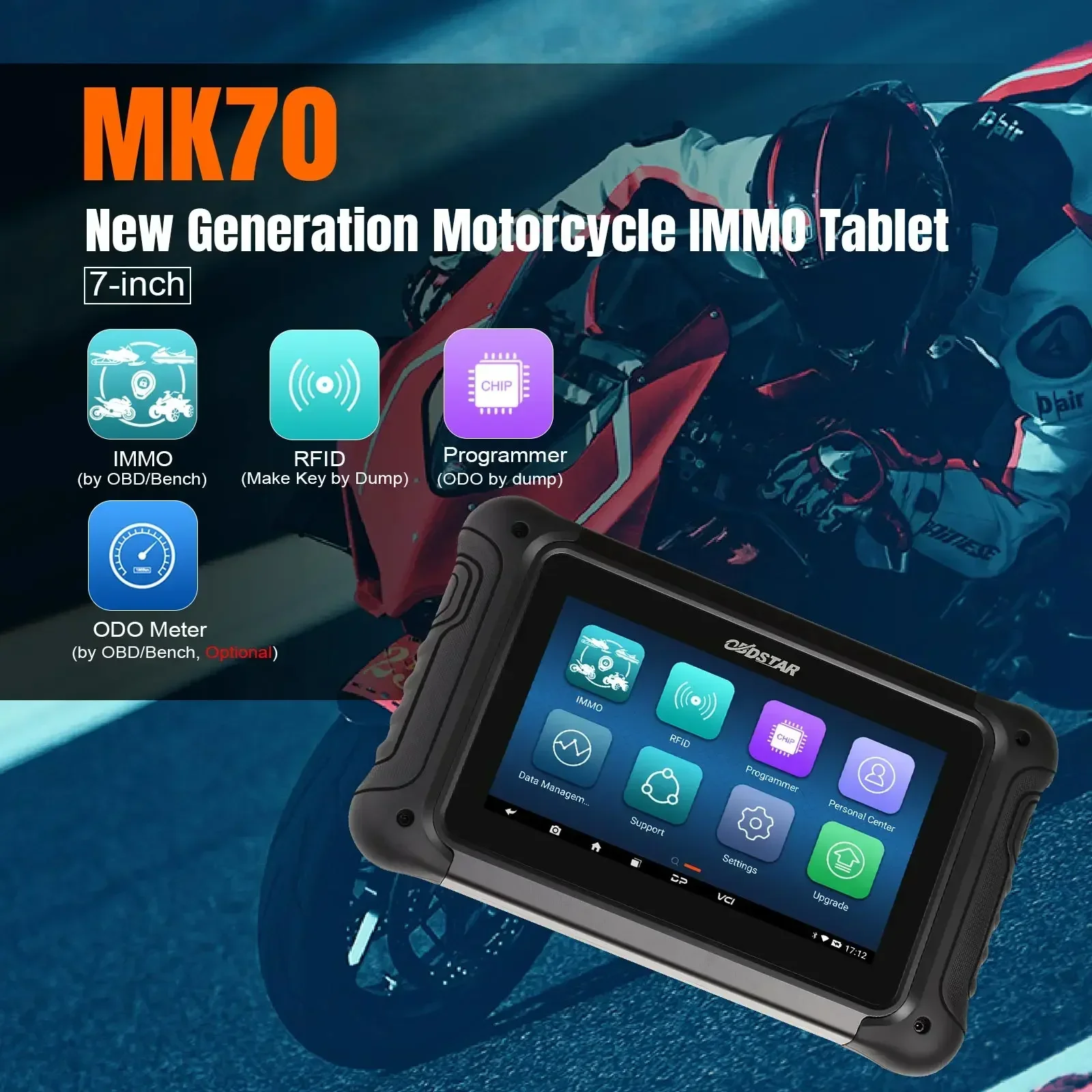 

OBDSTAR MK70 Мотоцикл Иммобилайзер Программирование ключей Сделать ключ для чтения пикода с оригинальным ключом